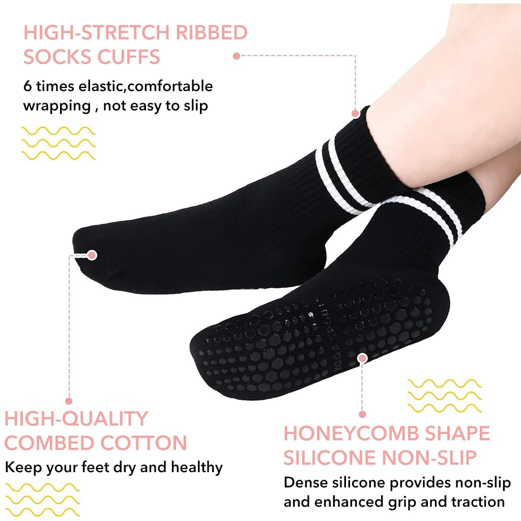 PROBEROS Yoga Socks for Women with Silicone Grip and Anti Odor Cotton | 2 Pair Black and White
