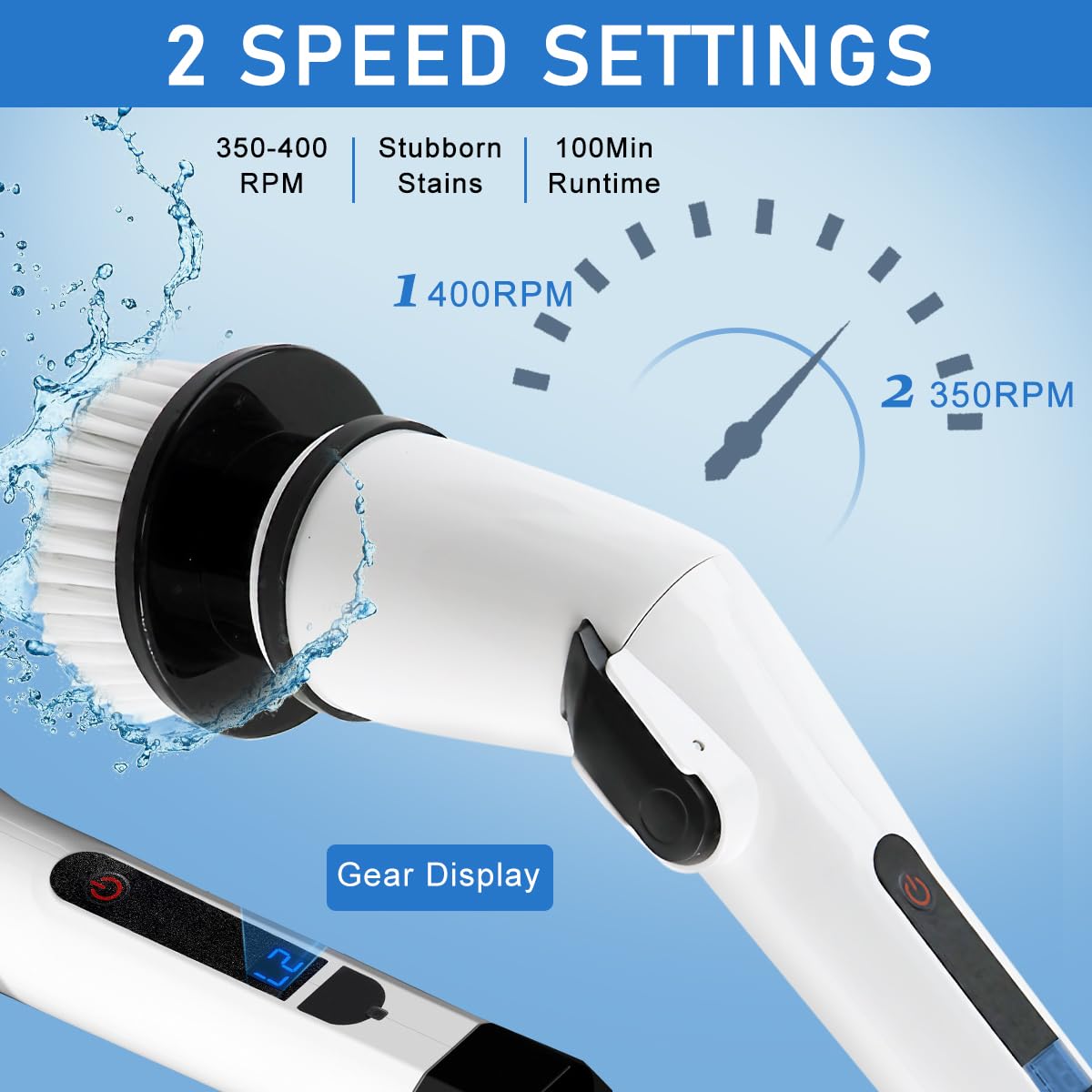 ZIBUYU Electric Cleaning Brush for Home with 2000mAh Battery and LCD Display | 7 Brush Heads