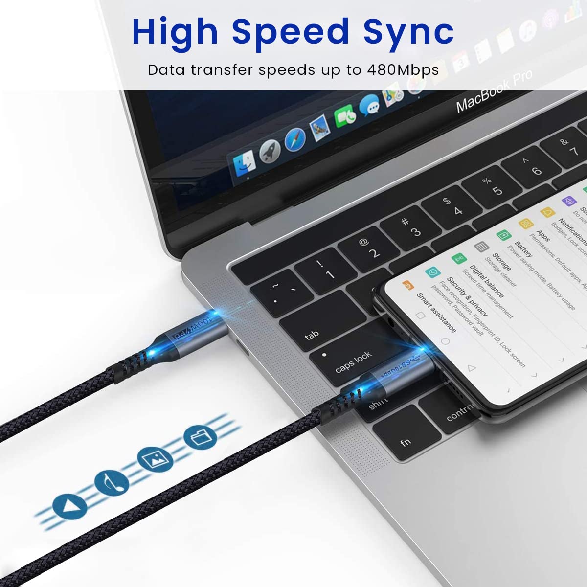 ZORBES Type C to Type C Cable 100W 6.5Ft Fast Charging USB C Cable USB 3.1 Gen 2 10Gbps Data Transfer Supports 4K HD Video Output Thunderbolt 3 Compatible with MacBook Pro/Air, Hub, USB C Devices