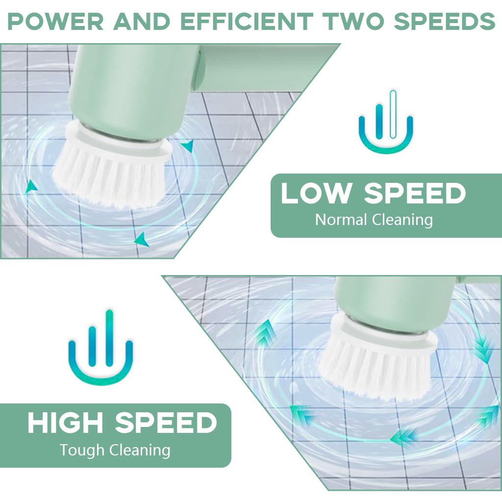 Serplex Electric Cleaning Brush for Kitchen and Bathroom with 2 Speeds and 120 min Runtime | Featuring Folding Handle and 3 Replaceable Brush Heads