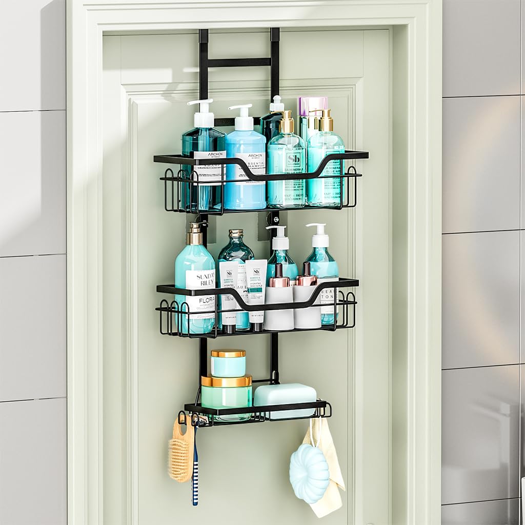 HASTHIP Double Layer Over Door Shower Caddy for Bathroom Storage with Metal Wire Baskets and Hooks