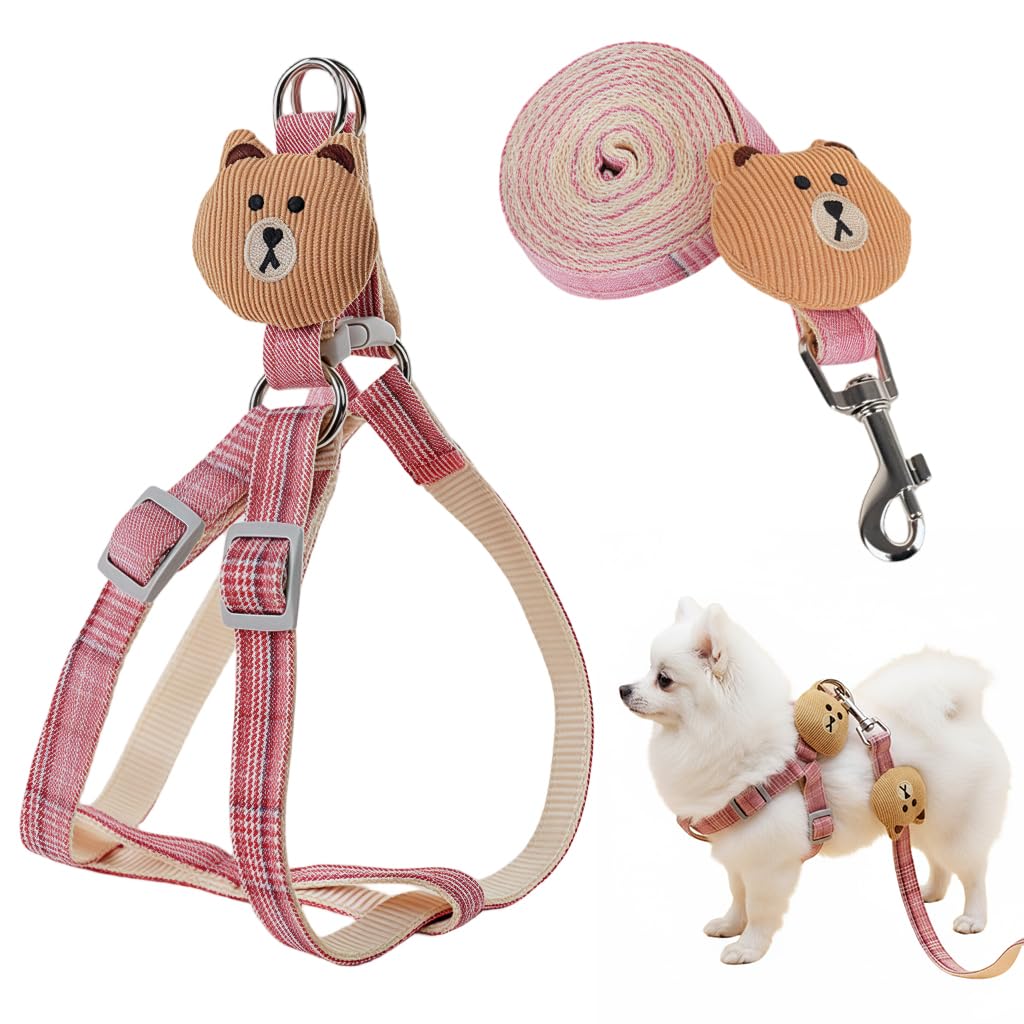 Qpets No Pull Dog Harness and Leash Set with Dual D Rings and 1.2m Tangle Free Design | Adjustable Pink Checked Pattern for Medium Dogs