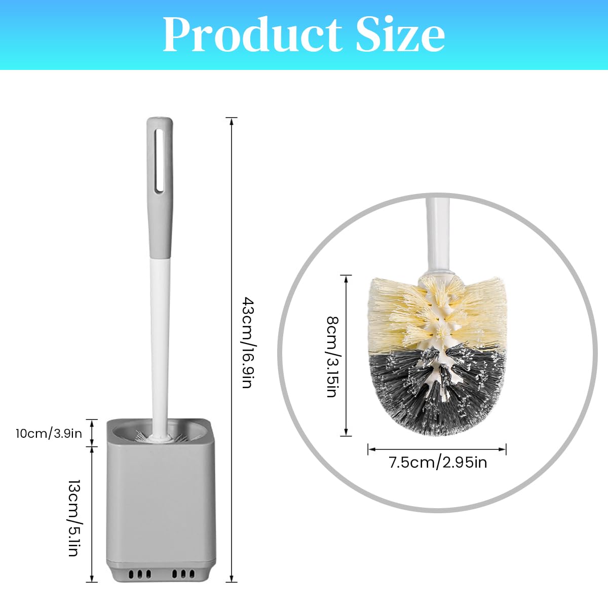 HASTHIP Toilet Cleaning Brush for Bathroom Deep Cleaning with Drip Holder and Nylon Bristles | Grey Plastic Scrubber