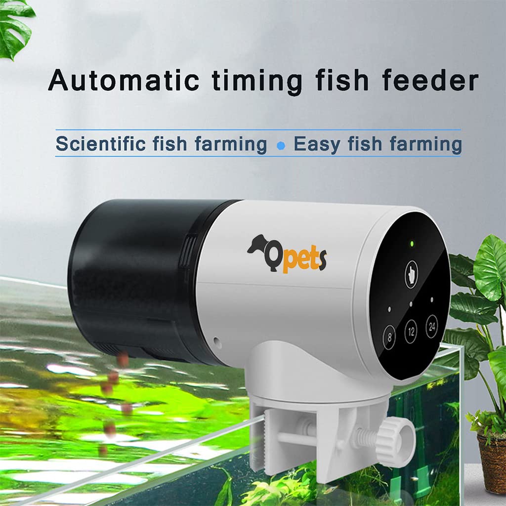 Qpets Automatic Fish Feeder for Aquariums and Ponds with 0.8L Food Container | 360° Rotating Timer