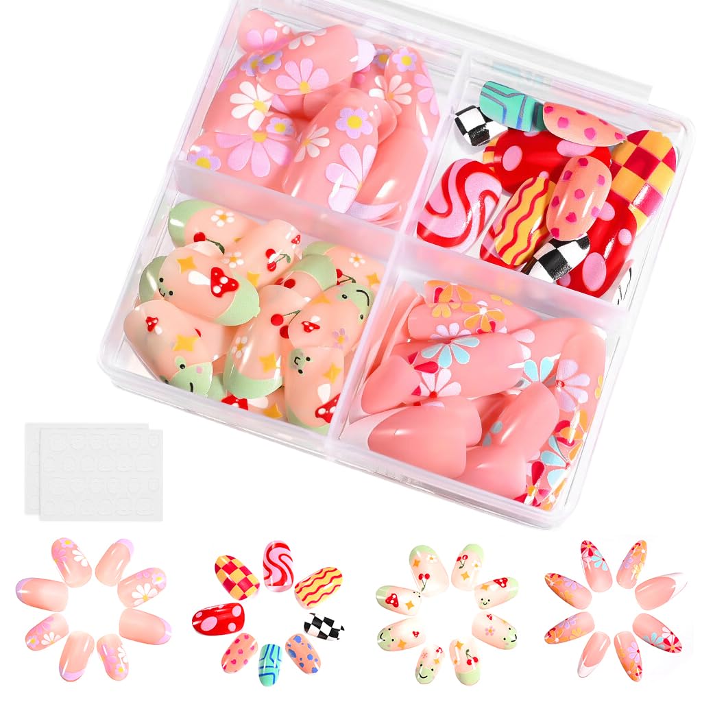 MAYCREATE False Nails for DIY Manicure featuring Fruit and Swirl Designs | Reusable Set