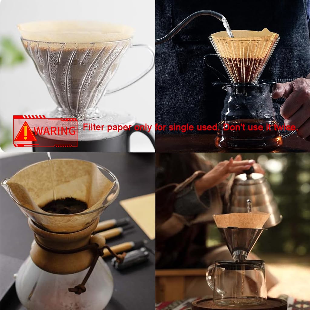 Supvox® 100 Counts Coffee Filter Paper for Brewing Coffee Natural Unbleached Coffee Filter Paper Cone-Shape Disposable Coffee Filters Paper Fit for Drip Coffee