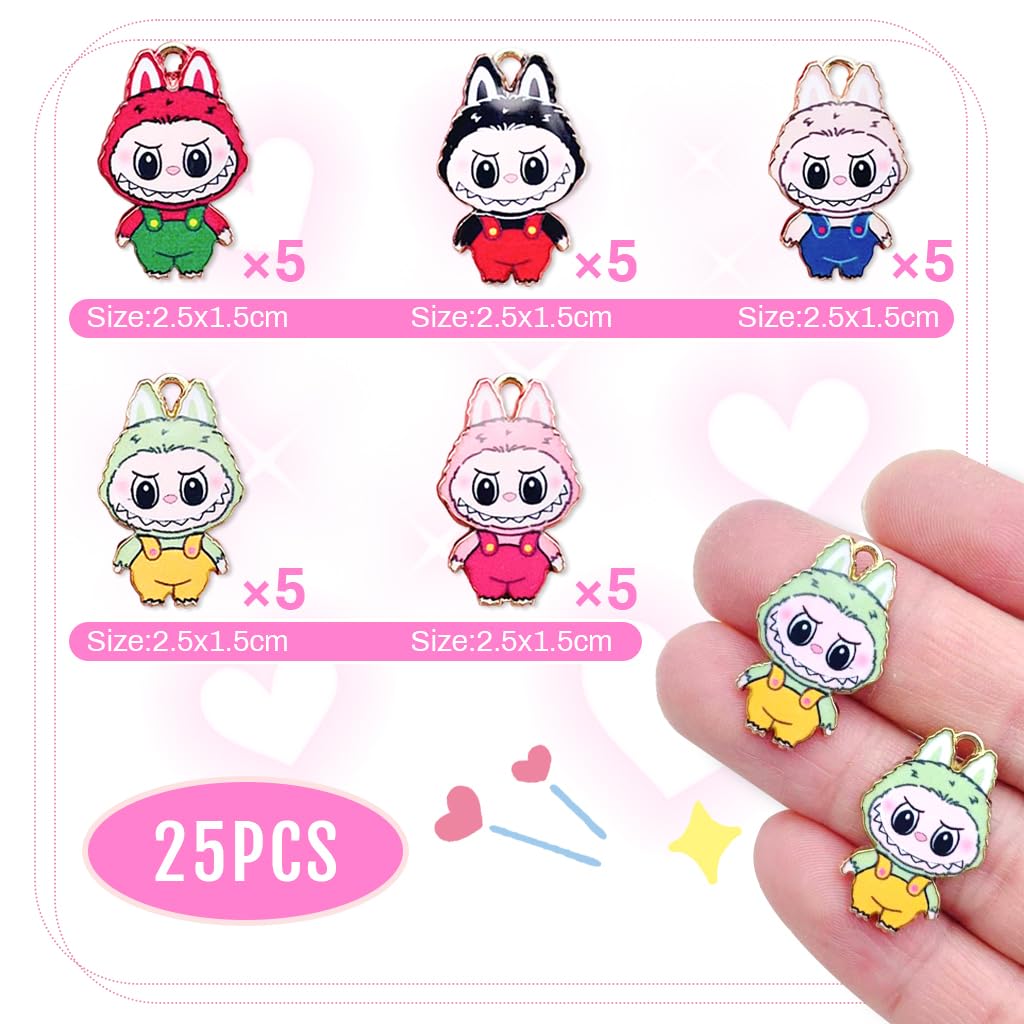 SANNIDHI Enamel Charms for Jewelry Making with 25 mini 0.98 in pieces and pre attached eyelets | colorful alloy cartoon designs for bracelets necklaces and keychains