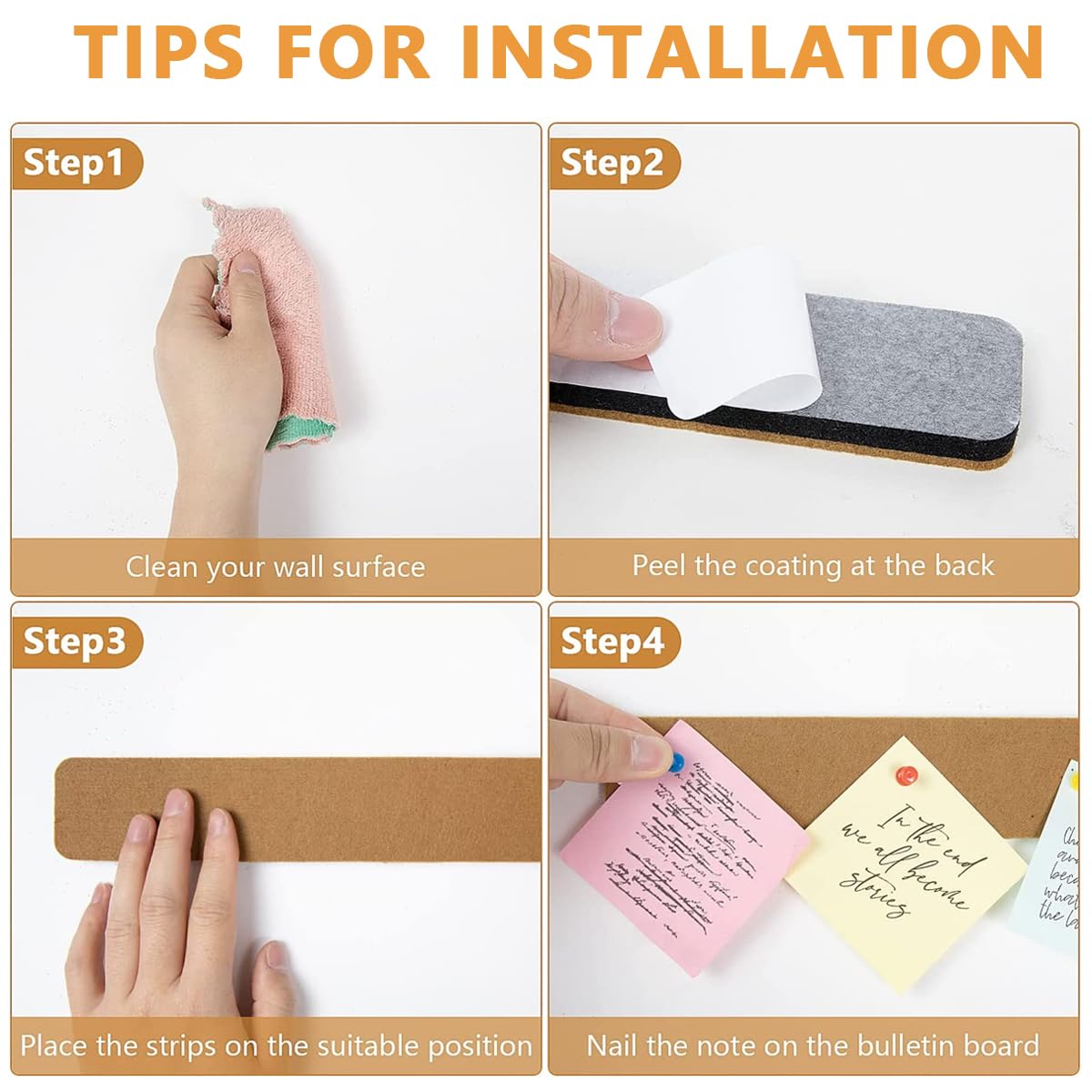 Climberty Felt Bulletin Board for Home Notes and Photos with Self Adhesive Strips 5 Pack 33×5cm | Includes 105 Drawing Pins Brown