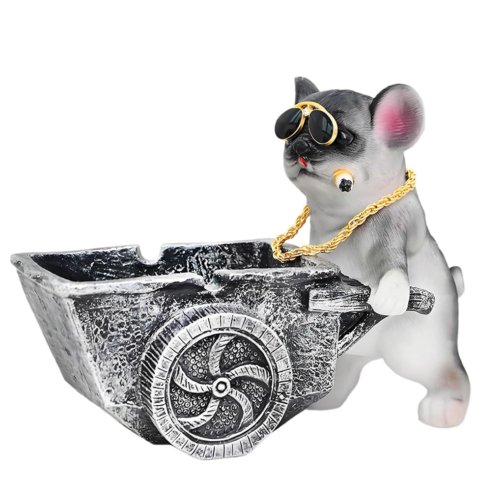 HASTHIP Fun Desk Ashtray for Home or Office featuring Resin Bulldog Wheelbarrow Design | Cute Gift Décor