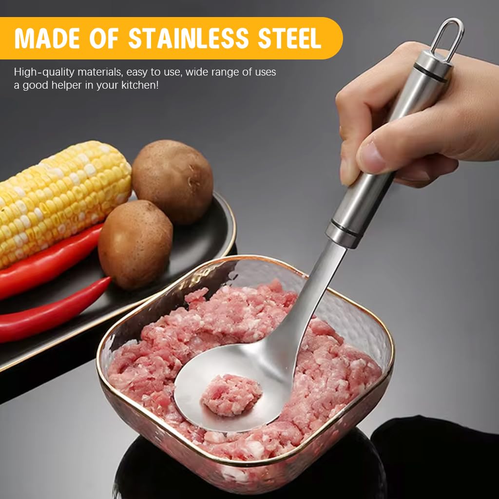 Supvox 2Pcs Kitchen Meatball Maker Spoon & Scoop Kit - Food Grade 304 Stainless Steel Spoon Kitchen Tools, Effortless Meatballs for Shrimp, Fish, Chicken, and Vegetable Balls