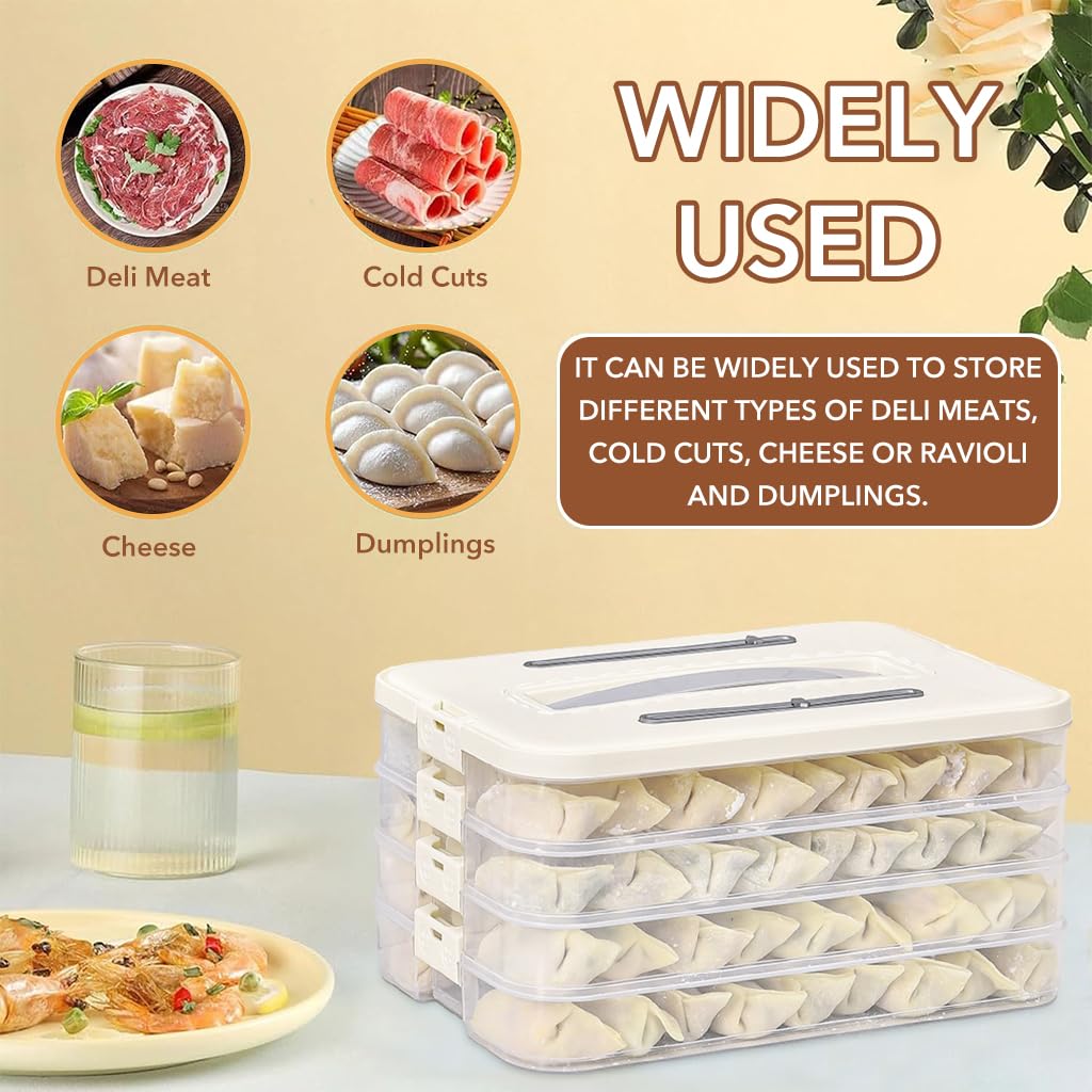 Supvox Food Storage Container for Cookies and Dumplings featuring 4 Layer Stackable Design | BPA Free Box with Lid and Handle