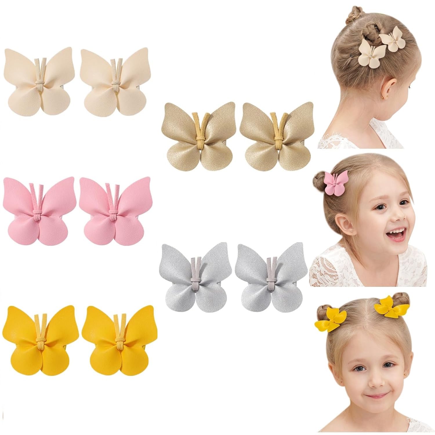 PALAY Girls Bow Hair Clips for Kids with Fully Lined Alligator Clips and PU Butterfly Bows | 10Pcs Set