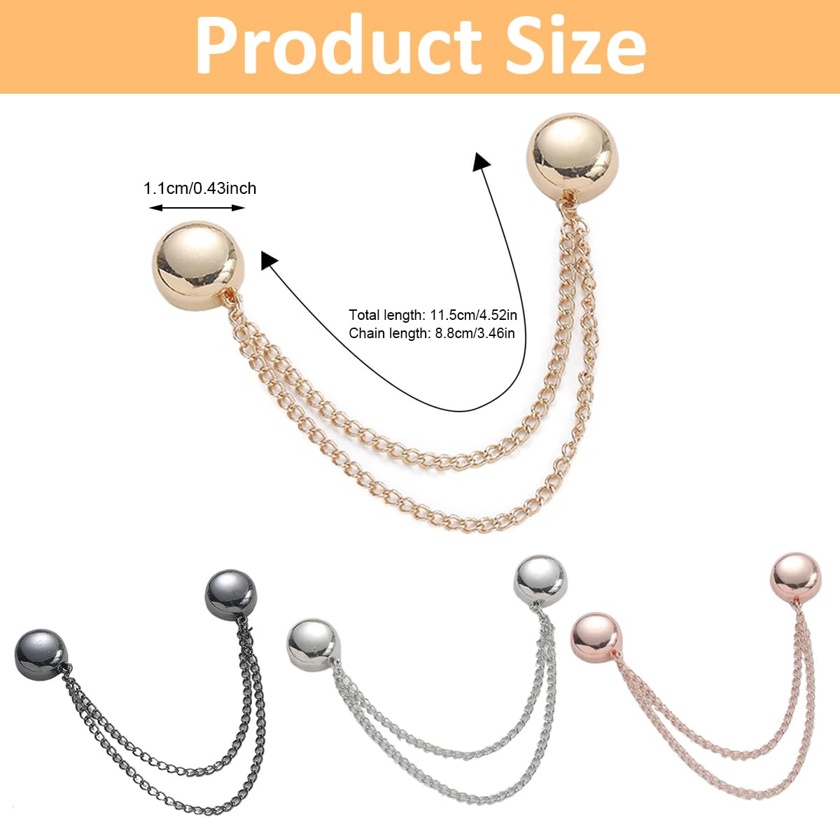 HASTHIP 4Pcs Magnetic Clothing Clip, Metal Pinless Brooch Clothes Hijab Magnets Chain, Magnetic Cuff Holder, Multi-Purpose Pant Buttons Clips for Shirts, Blazer, Trousers (4 Colors)