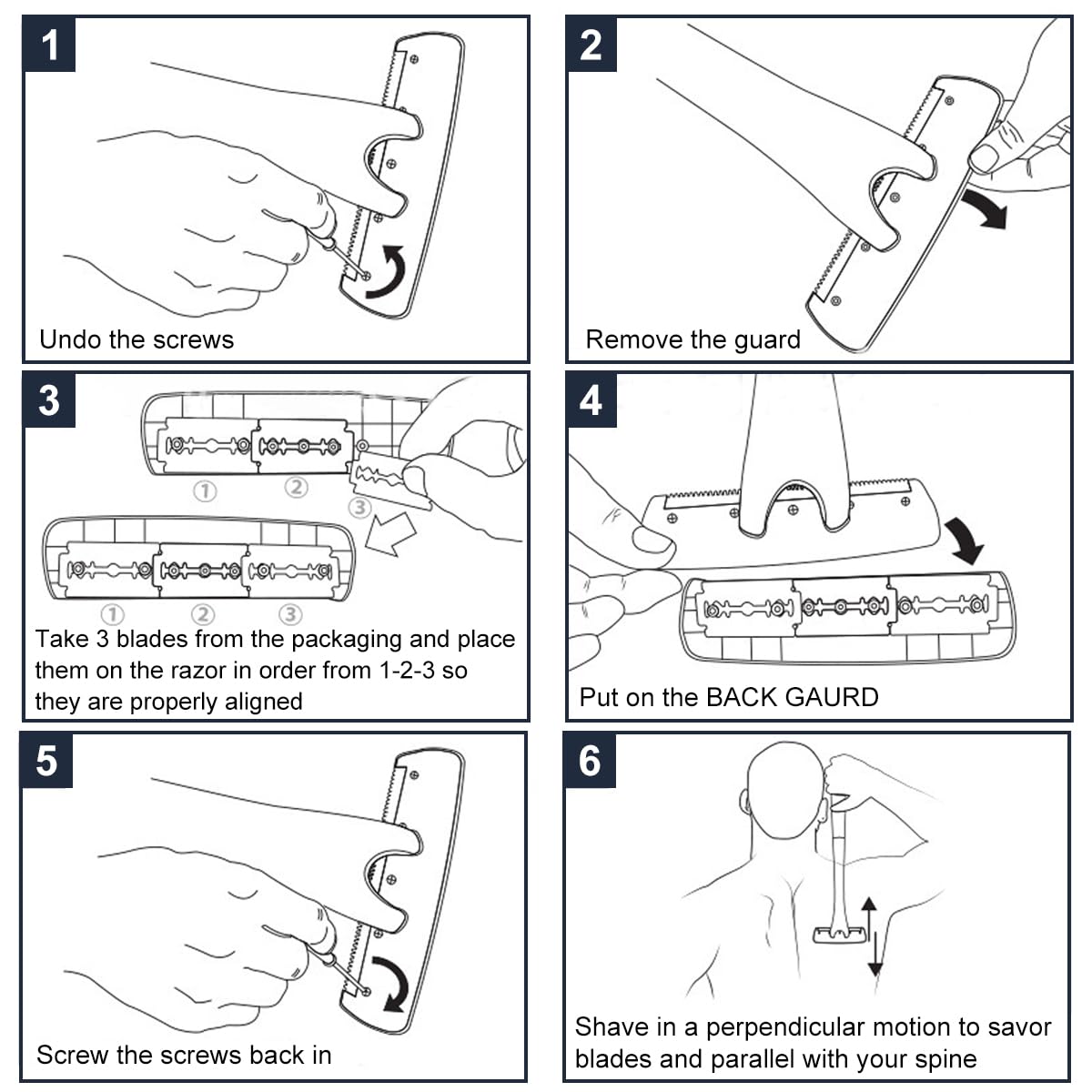 MAYCREATE Back Shaver for Men with 18.3 in Foldable Handle and Screw-Fixed Head | 5 Blades Included
