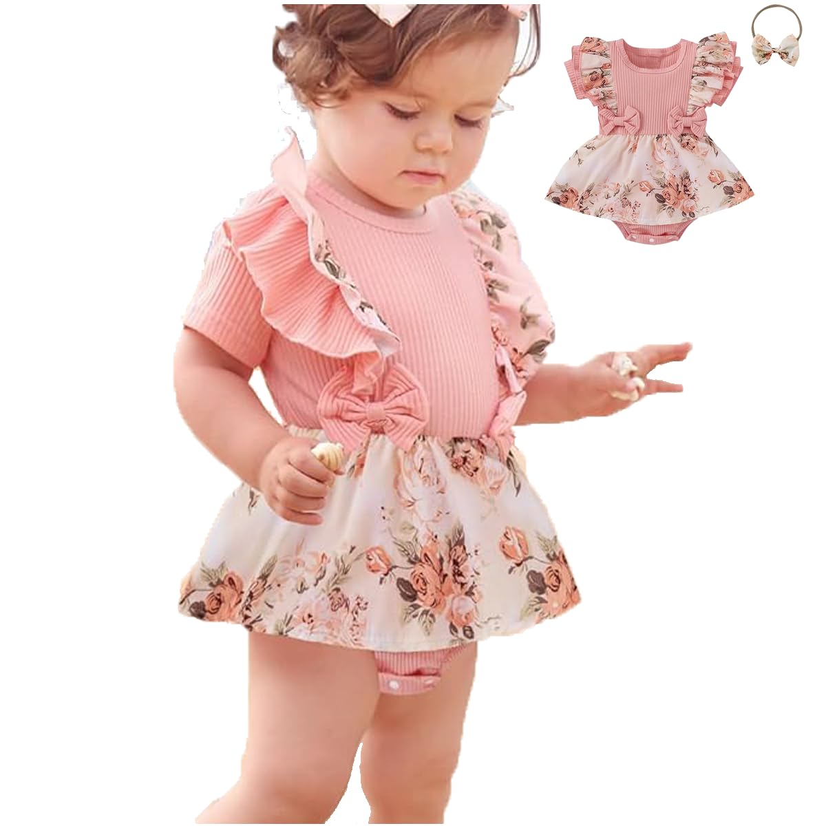 SNOWIE SOFT® Baby Girl Dress 0-3 Months Stylish, Floral Print Cotton Frocks for Baby Girl Summer Dress Fashion Baby Dress for Born 0-3 Months Slat Jumpsuit New Born Baby Dress