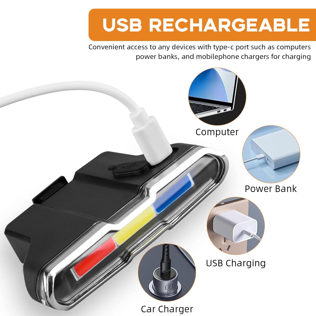 Proberos LED Cycle Light for Bicycle with Solar Power and USB Recharge | 3-Color Waterproof Tail Light