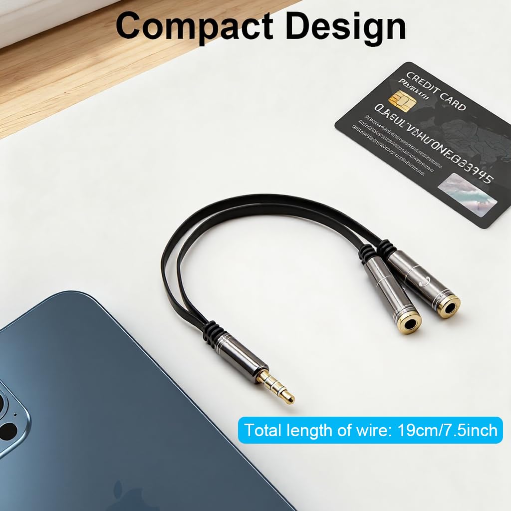 ZORBES Headset Splitter 3.5mm for Gaming and Audio Sharing with Gold Plated Connectors | Plug and Go Design