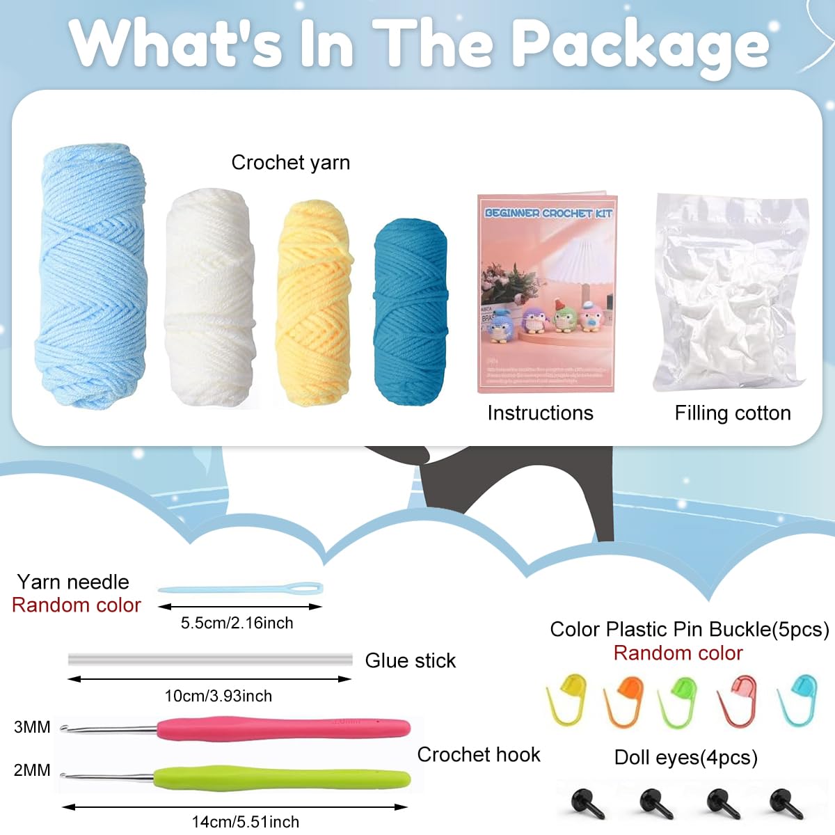 PATPAT Crochet Kit for Beginners with Needles and Yarns featuring Stuffed Penguin DIY Gift Set