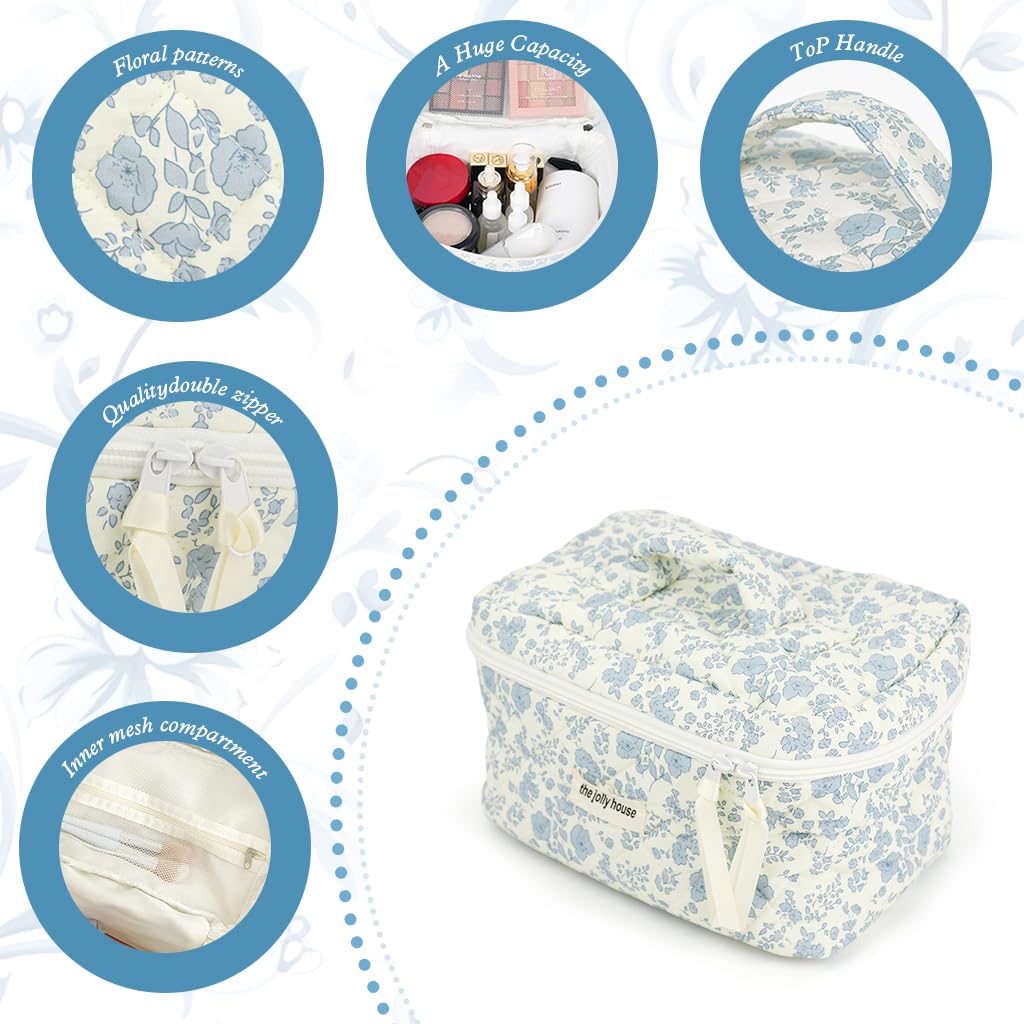 MAYCREATE Makeup Organizer Bag for Travel with Handle 25x15x16cm featuring Floral Cotton Design