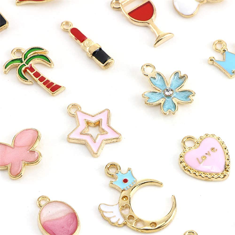 PALAY Charms for Bracelet Making 60 Pcs Gold Plated Enamel Animal and Fruit Set | DIY Jewelry Crafting