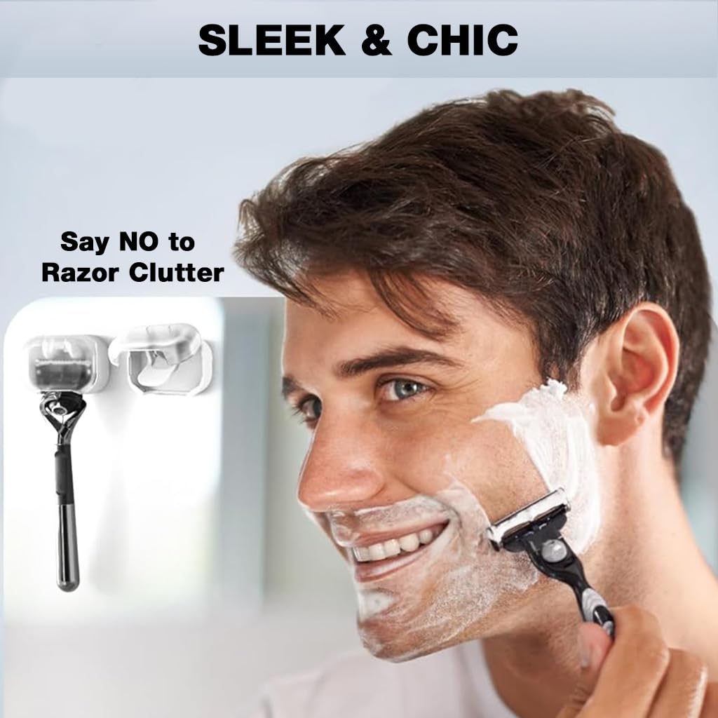 HASTHIP Wall Razor Organizer for Manual Razors with Flip-Up Dust Cover | Pack of 2