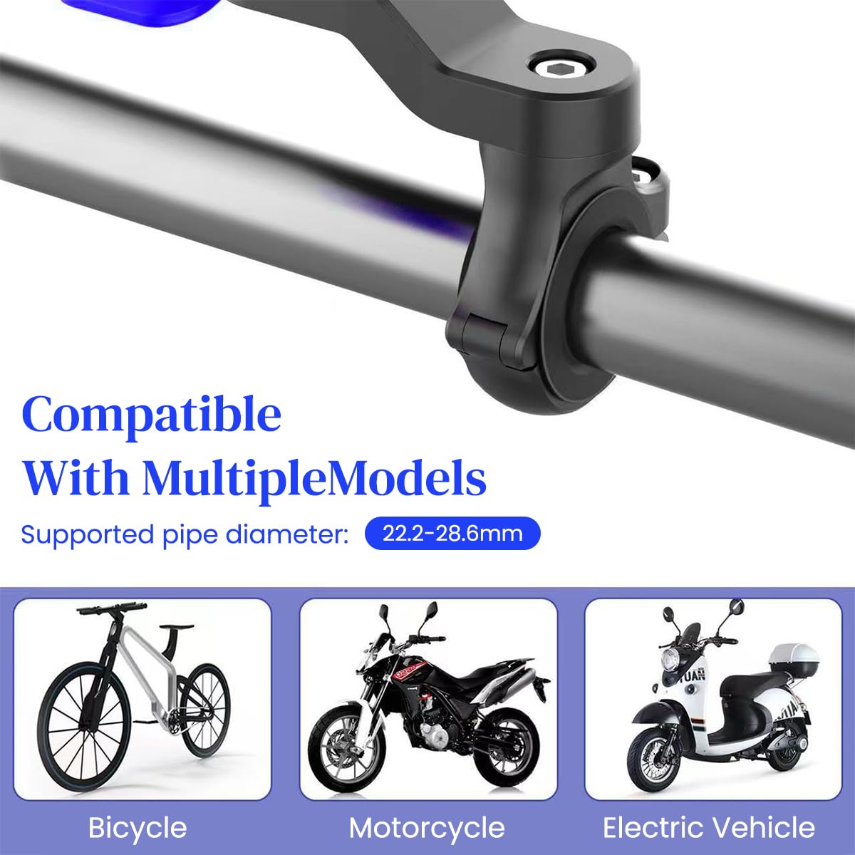 ZORBES Motorcycle Phone Holder for 22.2–28.6mm Handlebars featuring Quad Lock System | Fits 4.7–7.2in Phones