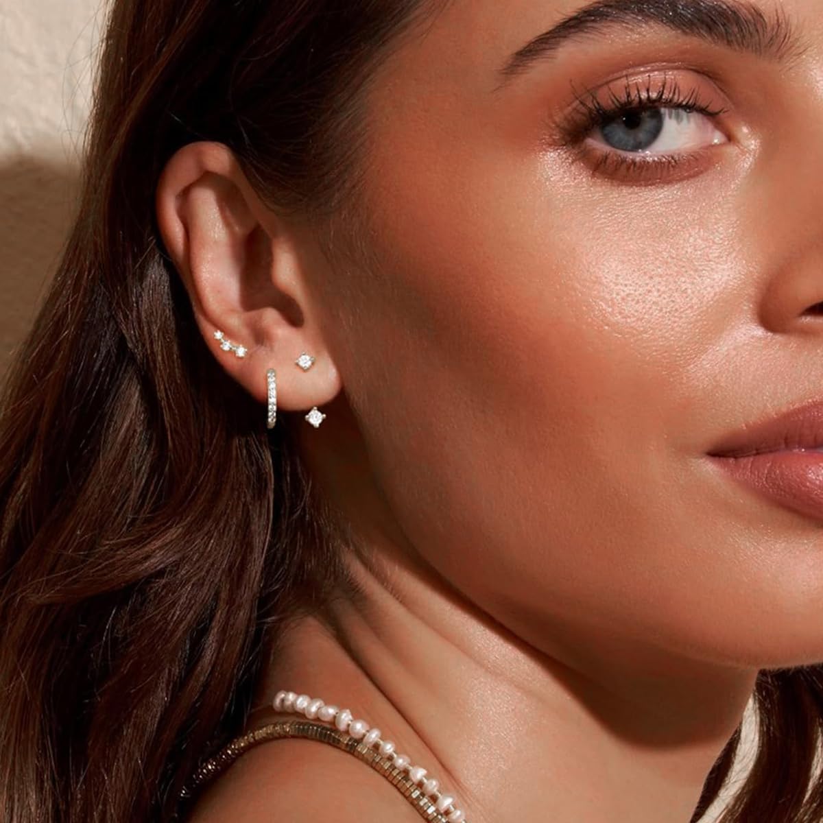 SANNIDHI Ear Studs Set for Women with 3 Pairs Zircon Silver Earrings | Hypoallergenic Gift