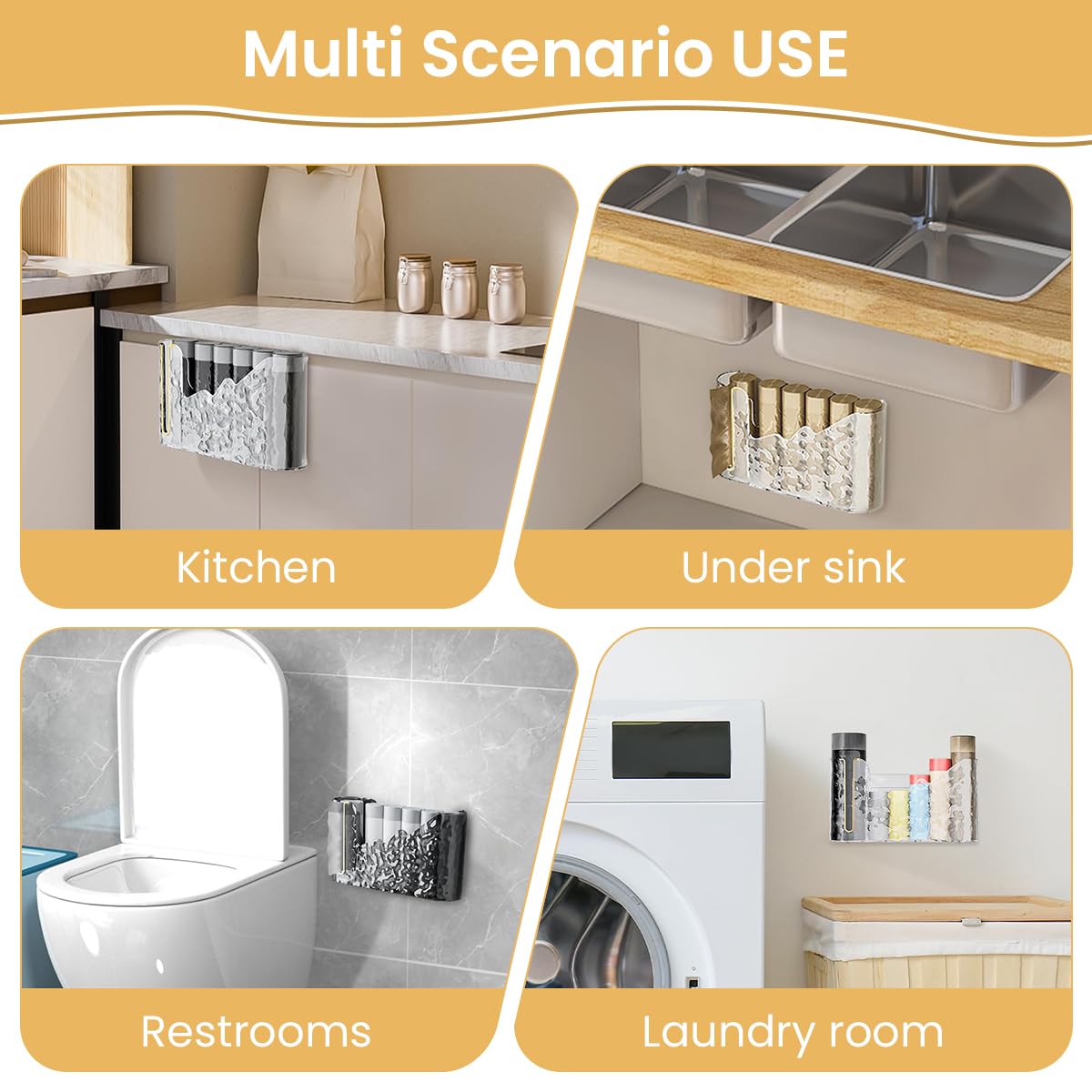 ZIBUYU Trash Bag Dispenser for Kitchen and Bathroom with Punch Free Wall Mount | Eco Friendly Plastic Storage Box