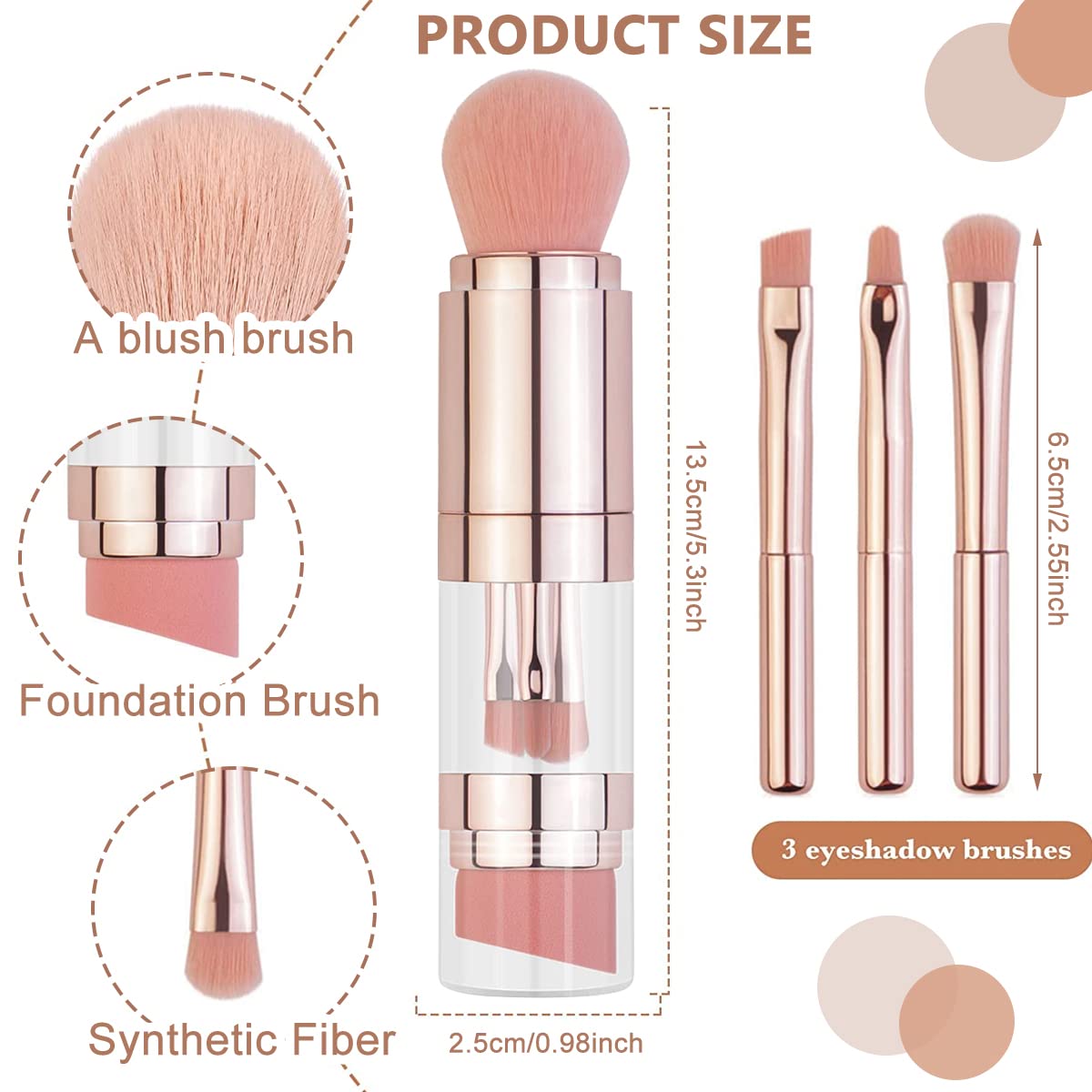 MAYCREATE 5 in 1 Makeup Brush Set for Travel with Dual Head Design and 13.4×2.7cm Case