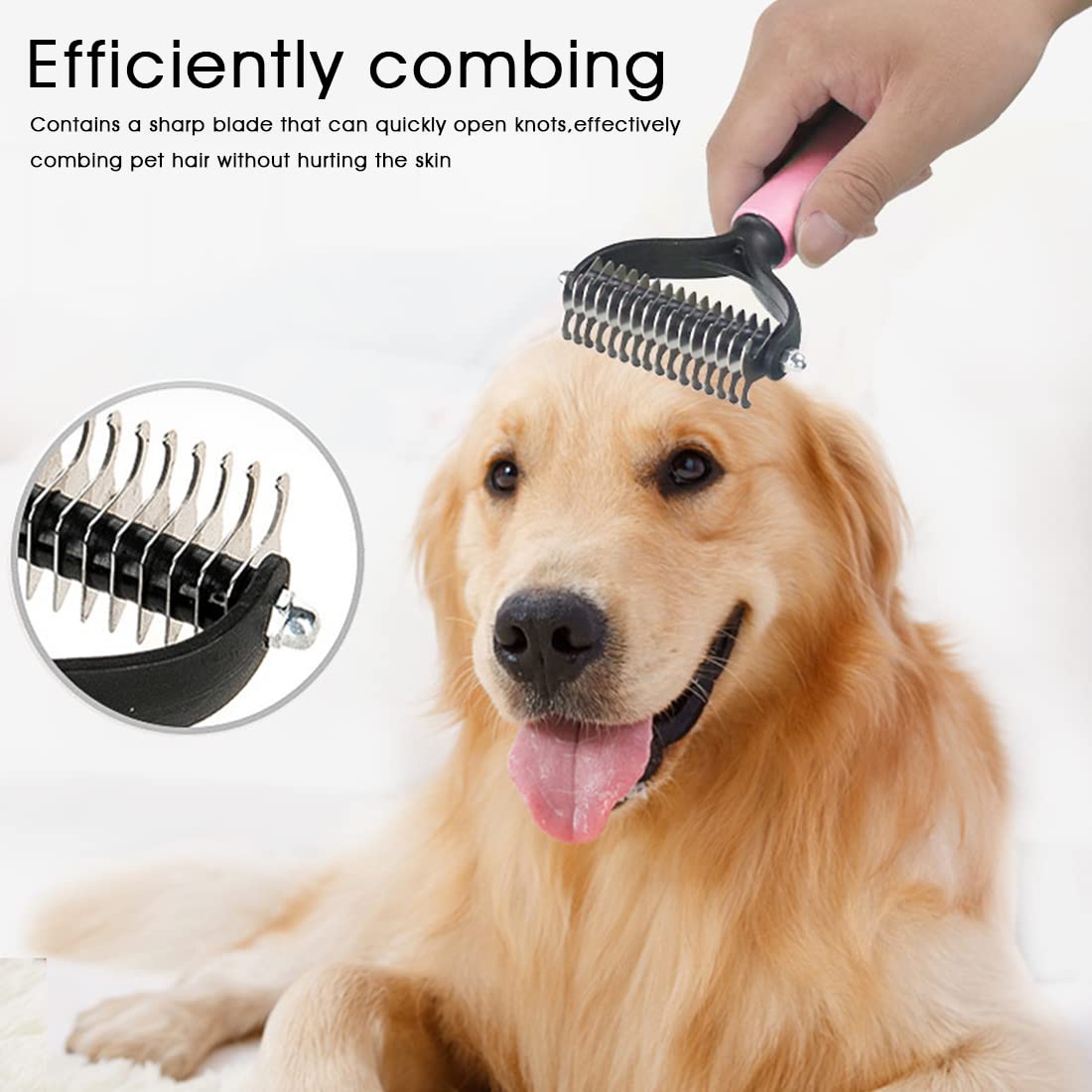 Qpets® About Space Pet Grooming Comb, Double Side Dematting and Tangle Removing, Undercoat Rake for Cats & Dogs, Pink/Blue Assorted Color