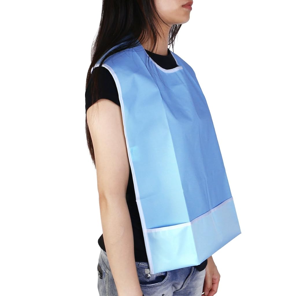 ELEPHANTBOAT® PVC Waterproof Adult Mealtime Bib Reusable Washable Fast Dry Clothing Protector Light Blue 2 PCS