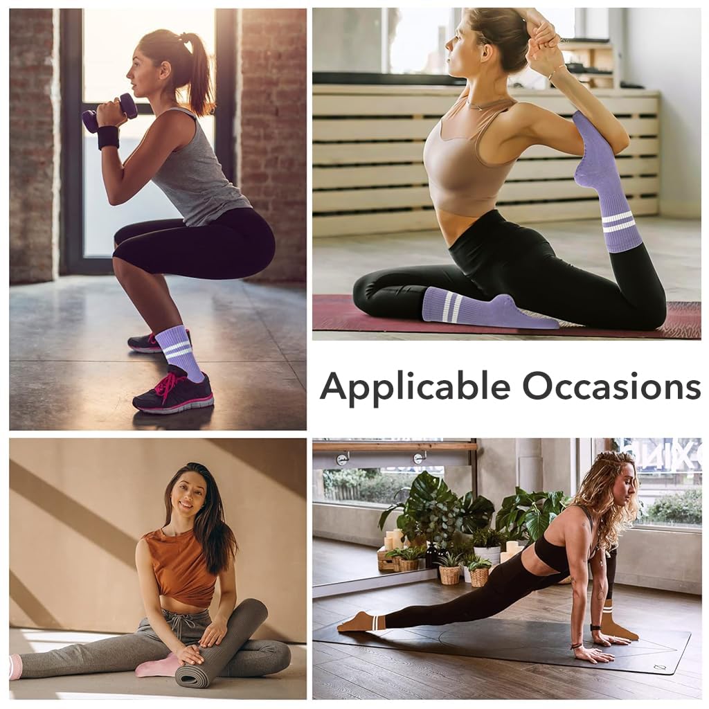 Proberos Yoga Socks for Women with Anti Slip Silicone Grip and Breathable Cotton | 2 Pairs Pink and Purple