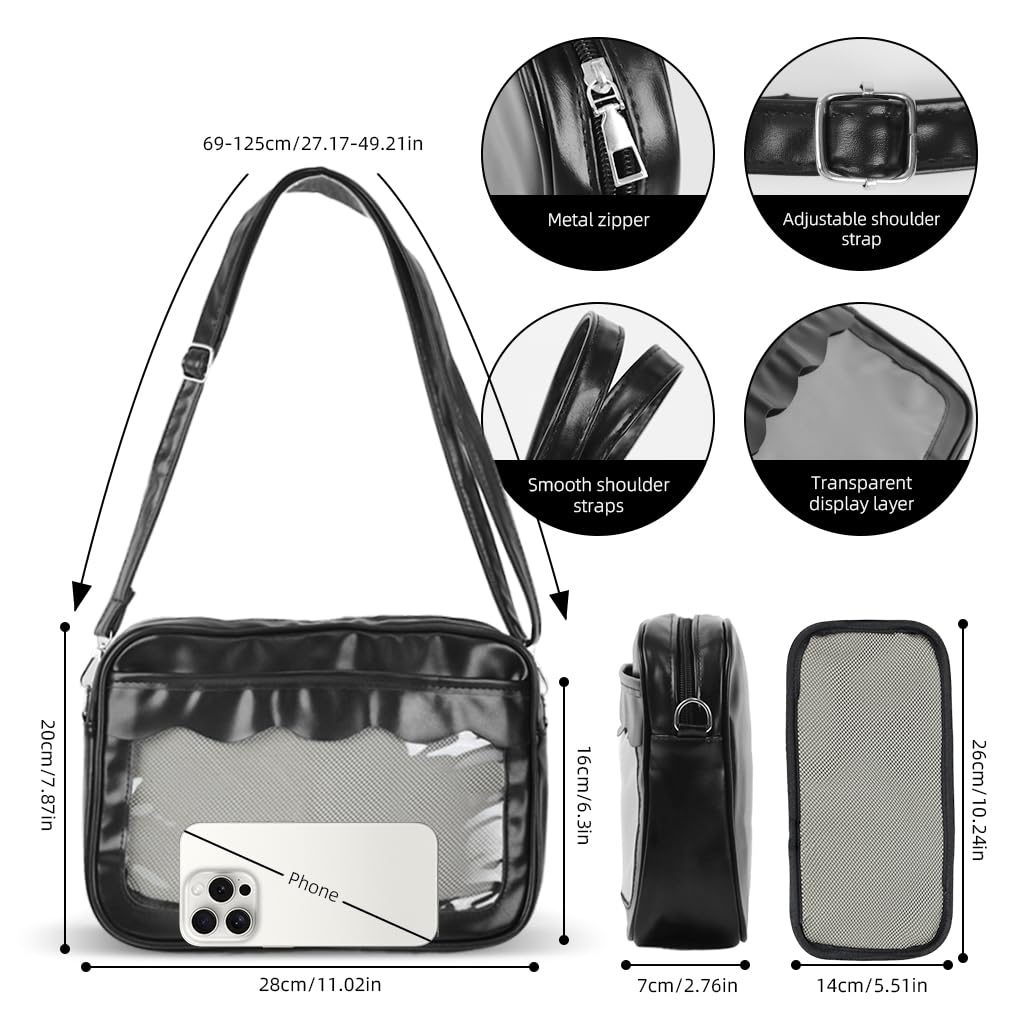 Zibuyu Kawaii Crossbody Bag for Girls with Clear DIY Display Window and Waterproof Fabric | Cute Anime Shoulder Purse for Phone Wallet and Lipstick Storage