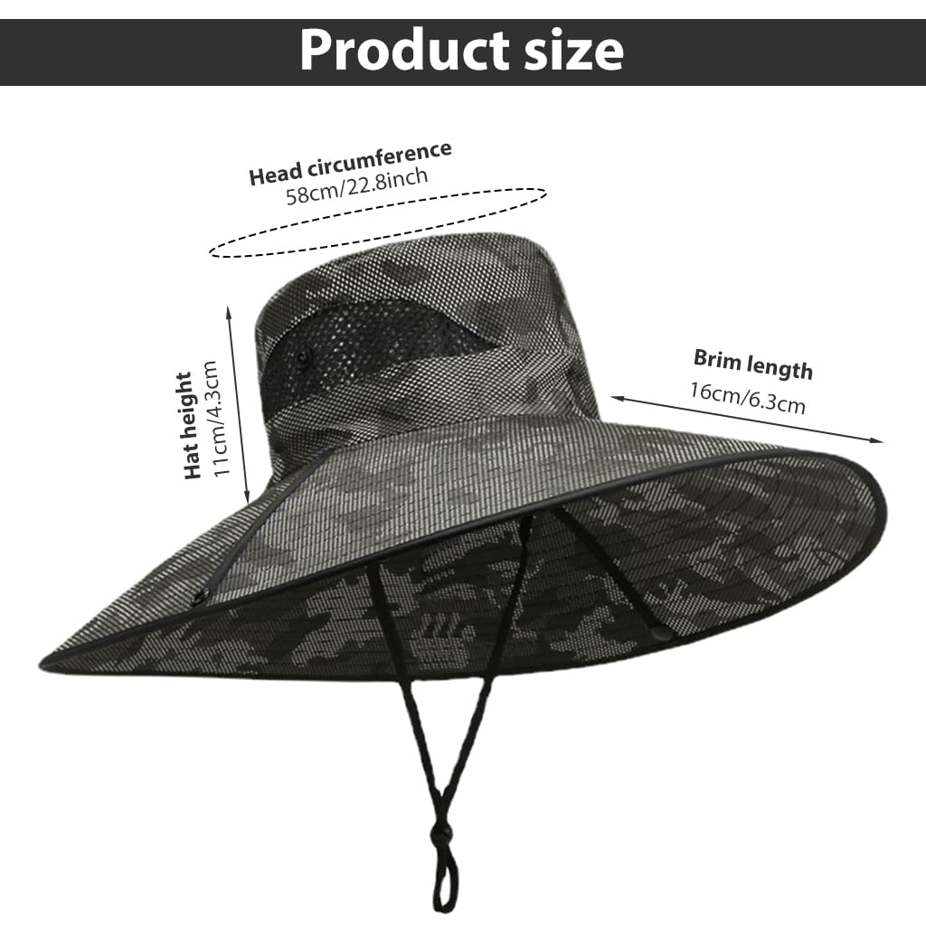 GUSTAVE Hats for Men UPF50+ with 15cm Wide Brim and Flip-Up Design featuring Camouflage Style | Ideal for Fishing, Hiking and Beach Trips