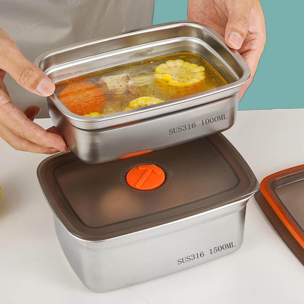 Supvox Stainless Steel Kitchen Containers for Meal Prep with Airtight Lids 1000ml & 1500ml