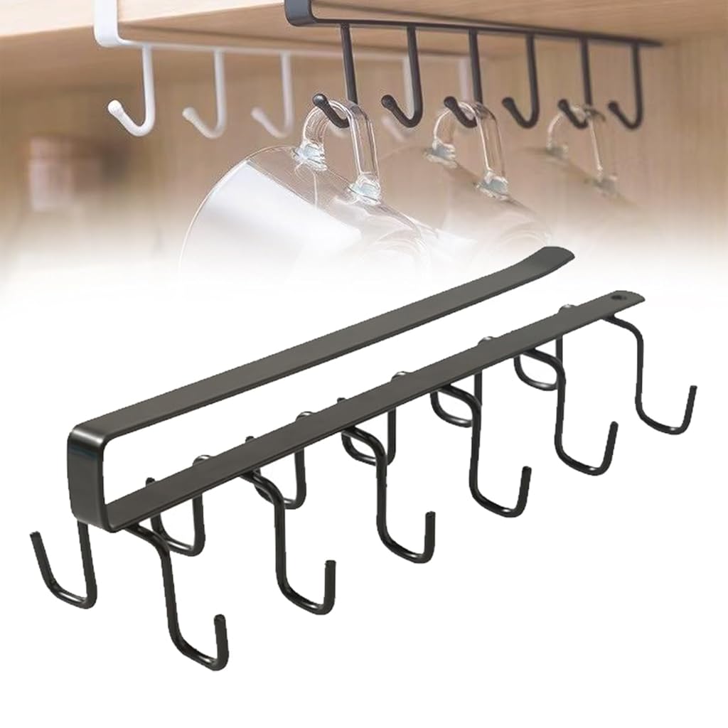 ZIBUYU® 1 Pc Double-Row 12 Hook Bathroom Organiser Without Drill, Kitchen Storage U-Shaped Wall Hanger Hook for Coffee, Tea Cups, Towels, and More Versatile Metal Hooks for Home, Office