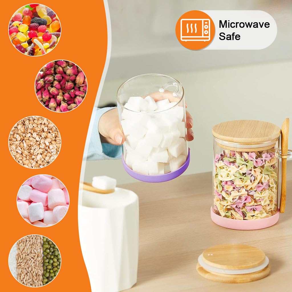 Zibuyu Glass Mason Jar for Kitchen Storage with Wooden Lid and Spoon Holder 450ml | Borosilicate Container