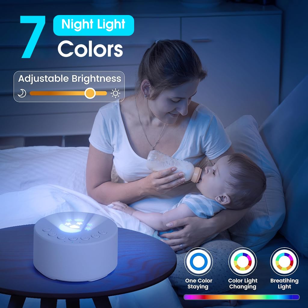 ZORBES White Noise Machine for Baby featuring 7 Color Night Light and 18 Melodies | USB Rechargeable 40x47mm Sleep Aid