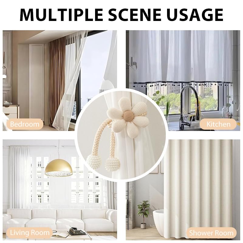 HASTHIP Curtain Ties for Bedroom and Living Room with Magnetic Ends | 2pcs Flower Rope Clips