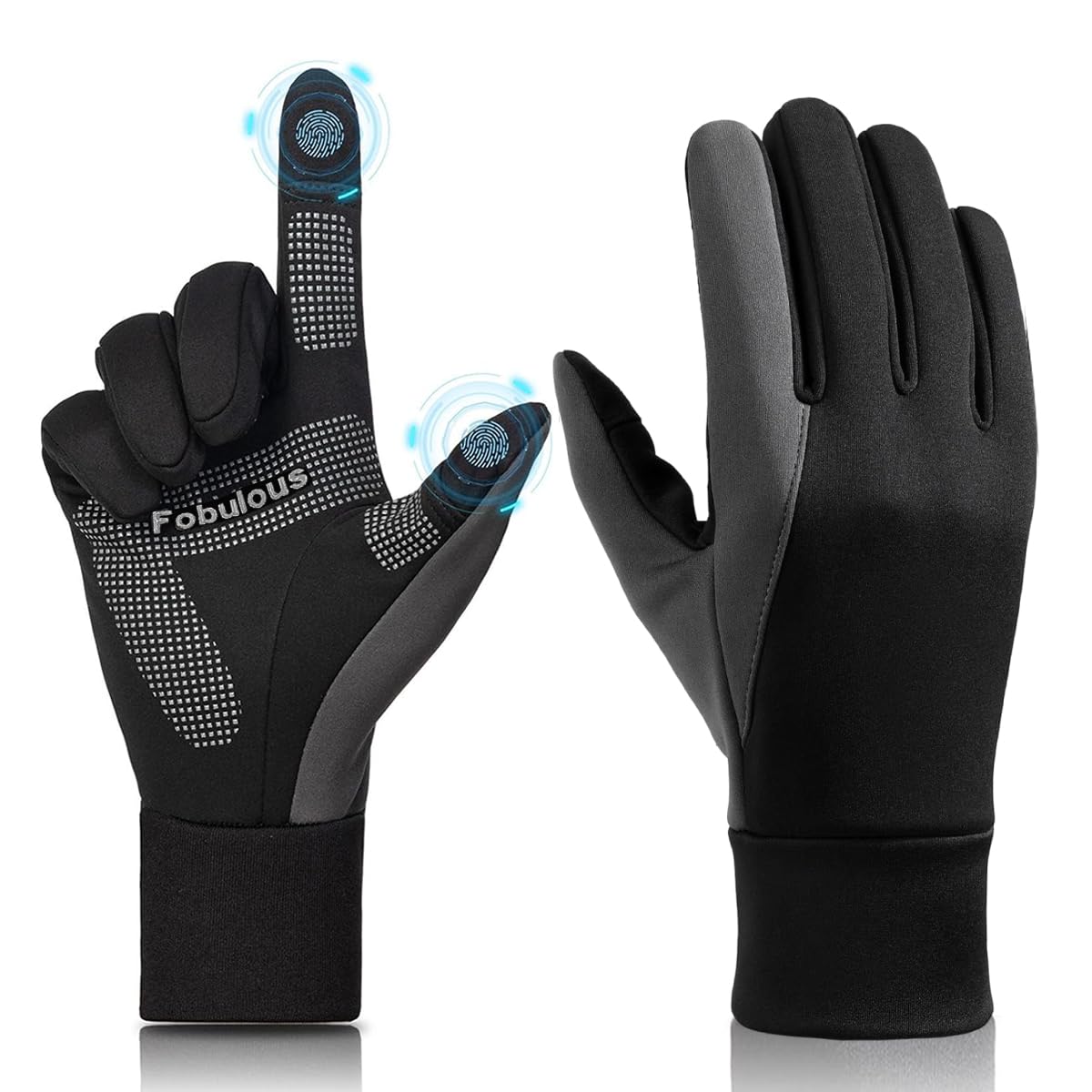 GUSTAVE Winter Gloves for Men with Touchscreen Fingertips and Anti Slip Palm | Splashproof Black Grey Thermal Lined