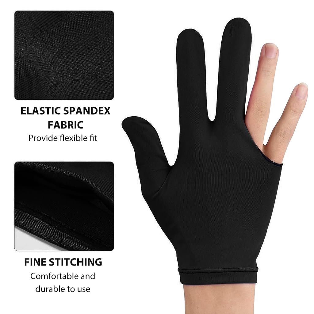 Proberos Snooker Gloves for Billiard Players with 3 Finger Design and Breathable Spandex | 5 Pcs Set