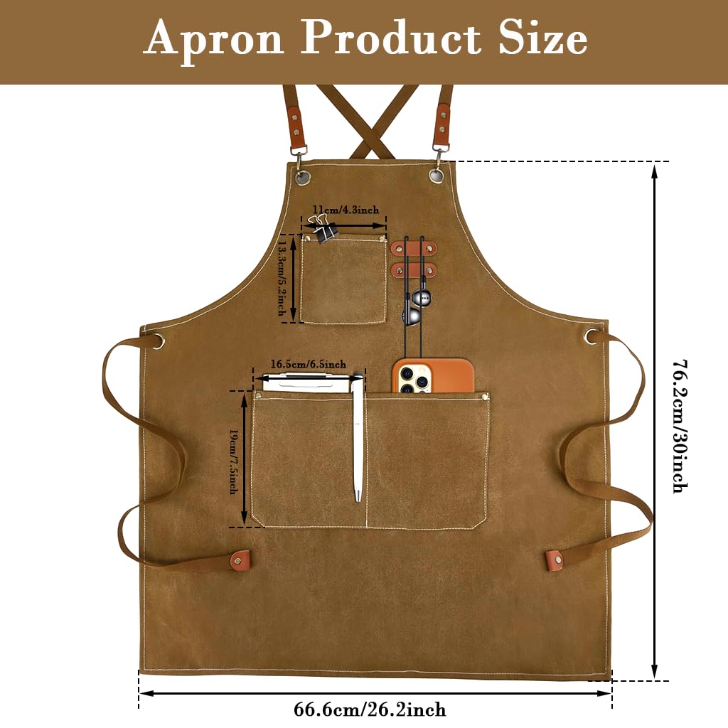 HASTHIP Working Apron for Kitchen and Workshop with Metal Eyelets and Front Pockets | Canvas Tie-Back Design