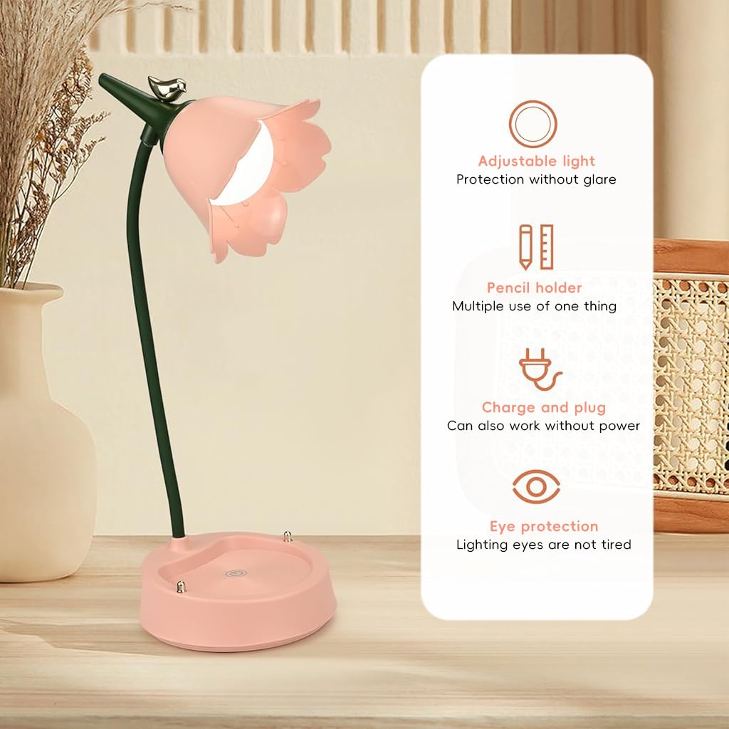 ELEPHANTBOAT Desk Lamp for Reading with 3 Color Dimmable LED & Touch Sensor | USB Rechargeable 1200mAh Flexible Arm Light