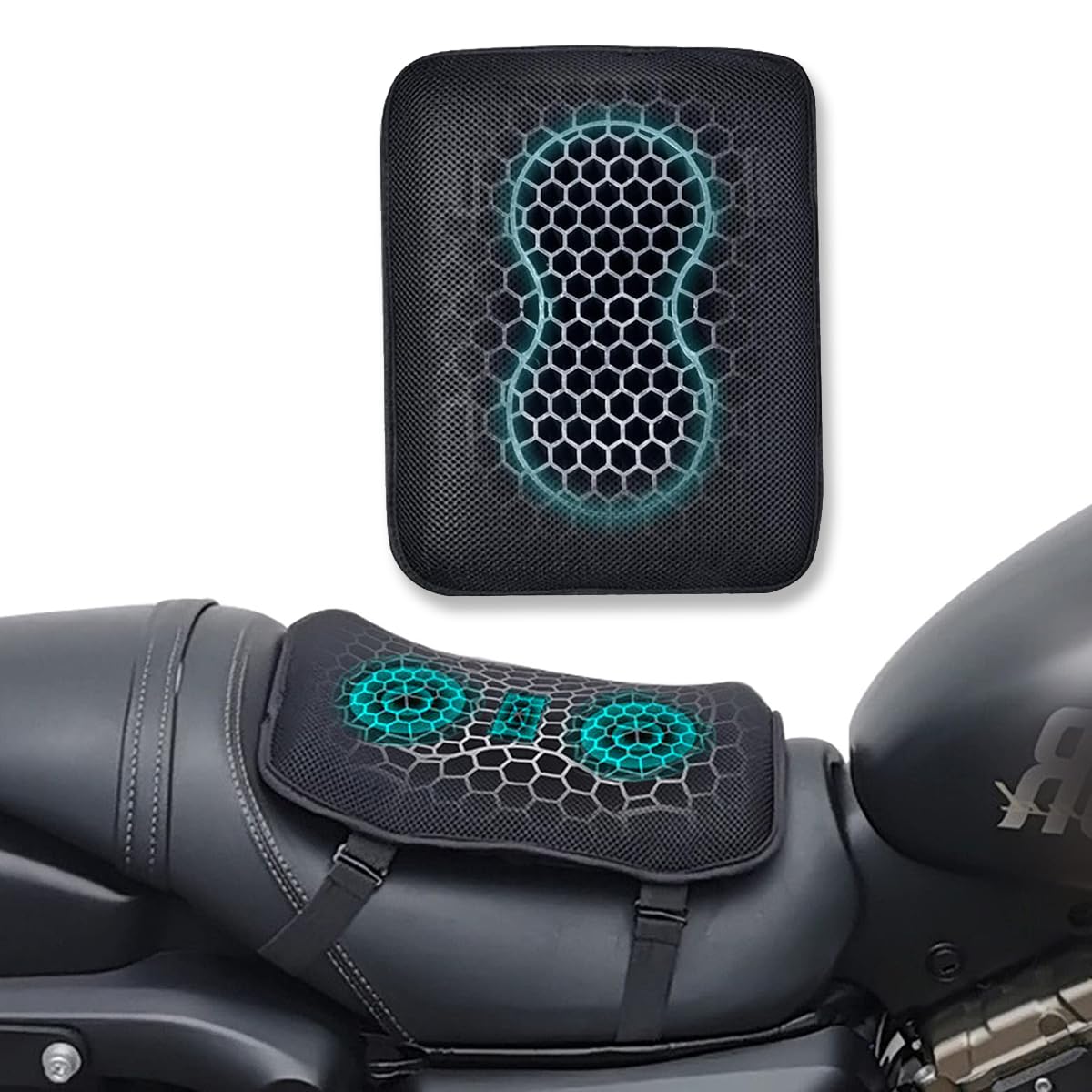 STHIRA® Motocycle Seat Cushion, Motorcycle Gel Seat Cushion Breathable Seat Pad for Long Rides, High Density Gel 3D Honeycomb Motorcycle Seat Cover Structure Shock Absorption for Universal Seats