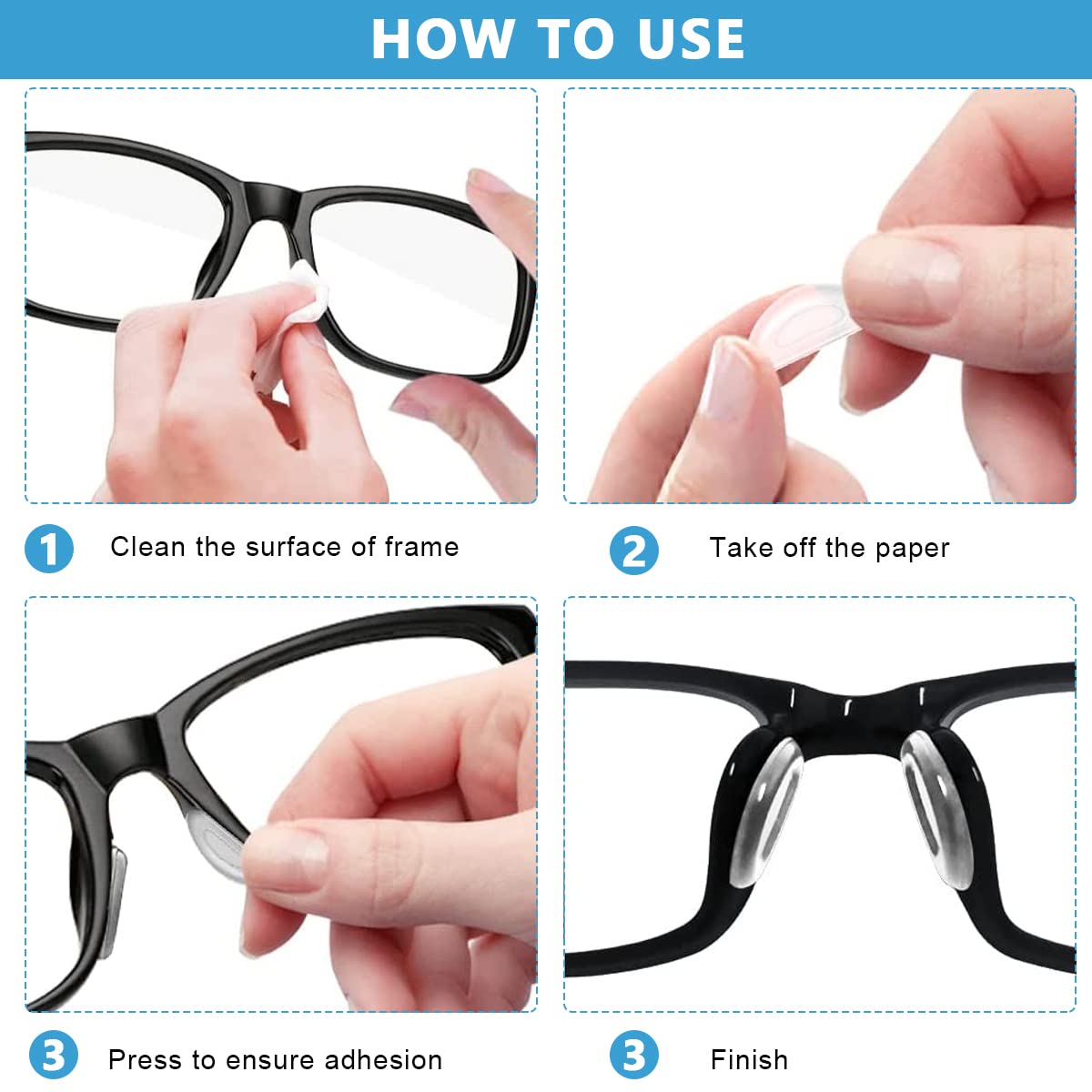 MAYCREATE Adhesive Eyeglasses Nose Pads with D Shape Anti Slip Design | 12 Pairs White Silicone