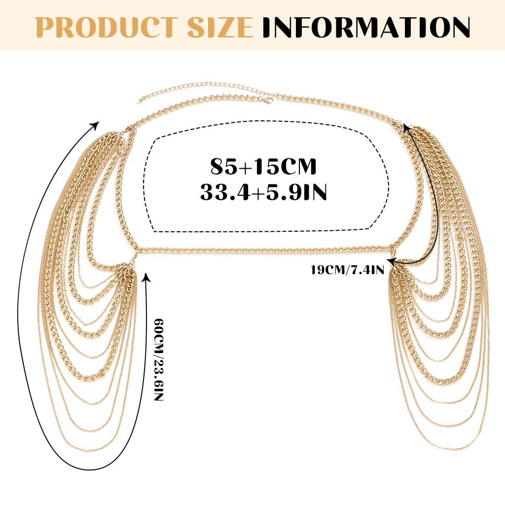 SANNIDHI® Tassel Body Chain Fashion Piece Golden Layered Tassel Chain for Off-shoulder Dress Adjustable Shoulder Tassel Charm Chain Party Wear Fashion Piece for Women