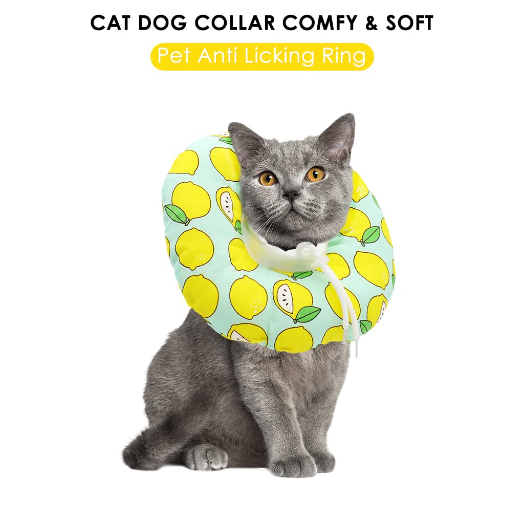 Qpets Cat Cone Collar Comfy & Soft Stuffed PP Cotton Adjustable Size Machine Washable, After Surgery for Anti-Licking Dog Cone Collar,Surgery Recovery Collar for Pet (S :12-22cm)