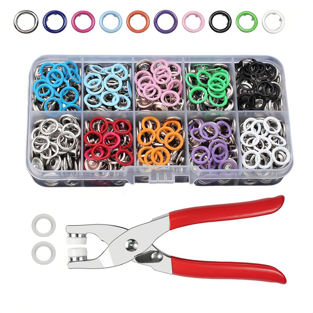 HASTHIP® 100 Sets Metal Snaps Buttons with Fastener Pliers Press Tool Kit, 10 Colors Hollow and Solid Metal Prong Buttons with Plastic Storage Case and Snap Plier for DIY Clothing Crafting Sewing