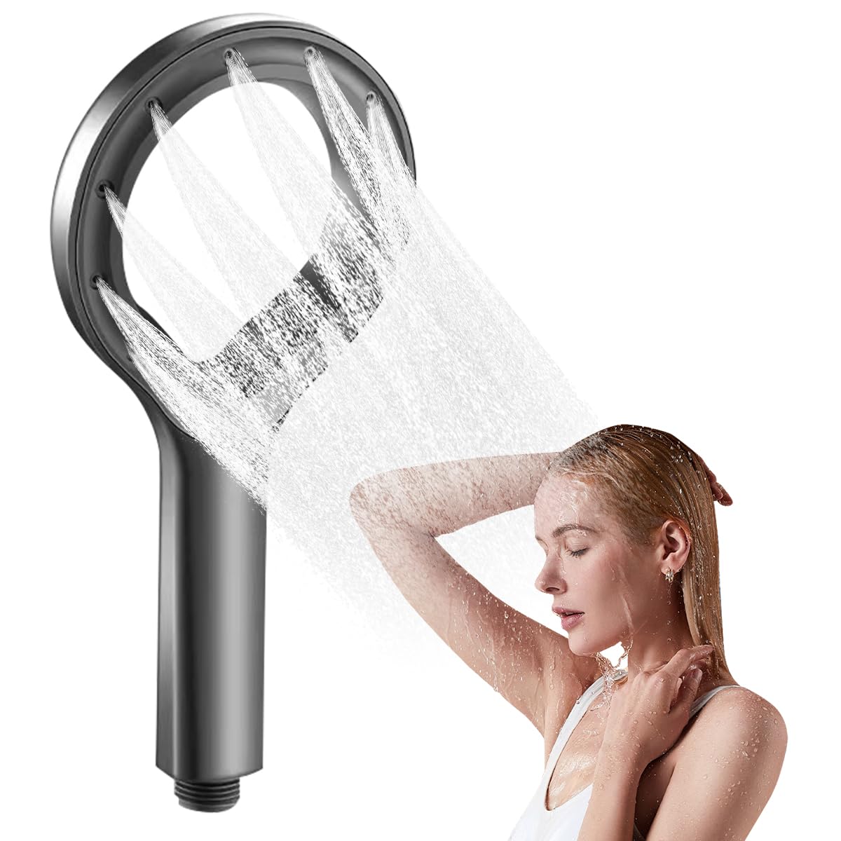 HASTHIP Handheld Shower Head with 8 Hole Pressurized Mist Spray for Refreshing Showers | ABS Construction