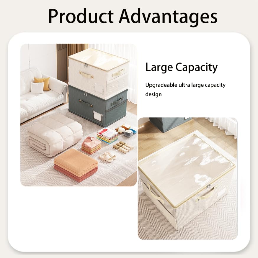 ZIBUYU Foldable Storage Boxes for Clothes and Bedding with Lids and Side Pockets | Washable Oxford Fabric Closet Organizers